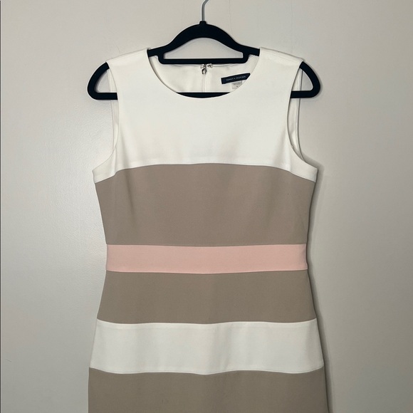 Sleeveless Striped Dress - White, Tan, and Pink - Picture 2 of 9